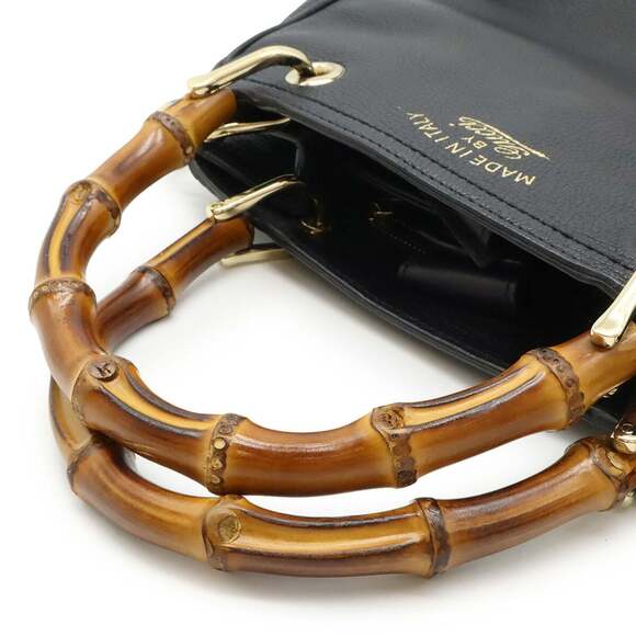 GUCCI Black Leather Bamboo Shoulder Bag - Picture 5 of 9